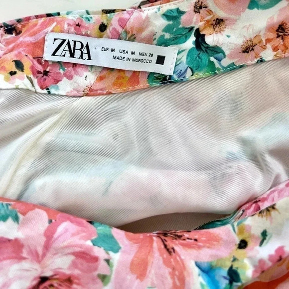 Zara One Shoulder Ruched Floral Mini Dress Size Medium - Picture 11 of 11